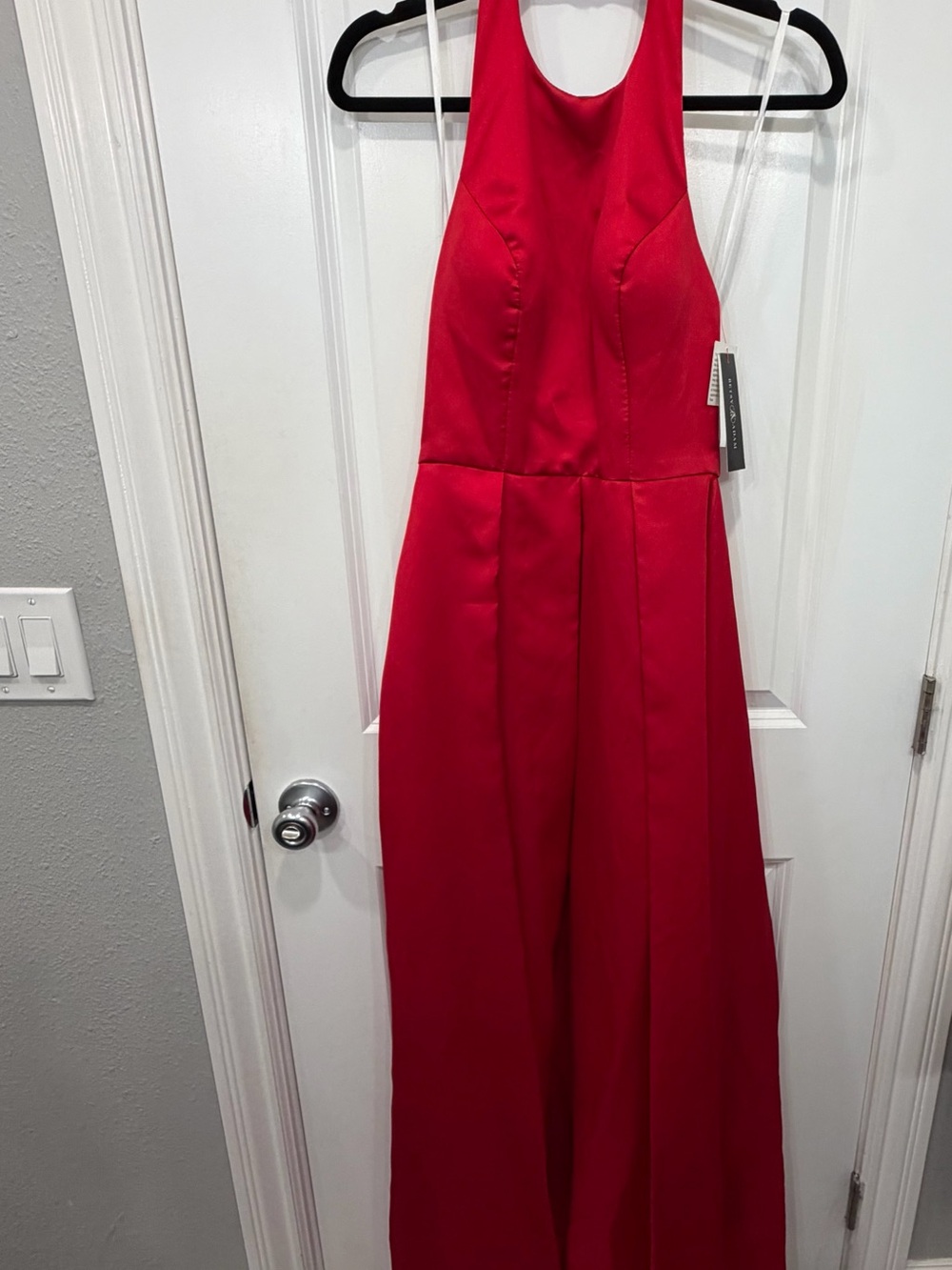 Betsy & Adam Bright Red Halter Formal Dress
